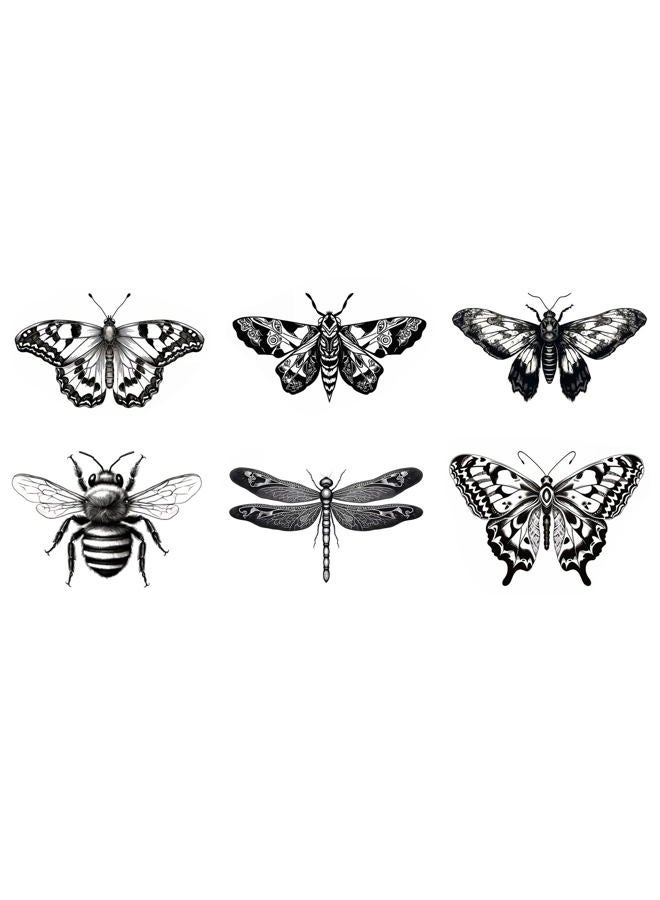 Dopetattoo 6 Sheets Temporary Tattoos Insects Butterfly Death's-Head Moth Bumblebee Oleander Hawk-Moth Dragonfly Cockroach Ladybu Temporary Tattoo Neck Arm Chest for Women Men Adults - Image 1
